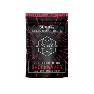 THC GUMMIES – DELTA 8 GUMMIES – RED LIGHTNING SHOCKWAVES SOUR BELTS – 500MG – BY HI ON NATURE