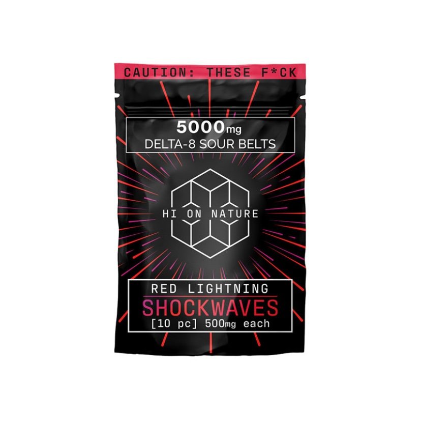 THC GUMMIES – DELTA 8 GUMMIES – RED LIGHTNING SHOCKWAVES SOUR BELTS – 500MG – BY HI ON NATURE